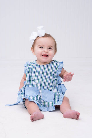 Lily Green & Blue Check Bloomer Set