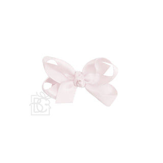 SATIN BOW ON CLIP: POWDER PINK / 1.5" Infant - 3/8" Ribbon on Snap Clip