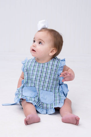 Lily Green & Blue Check Bloomer Set