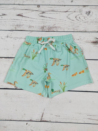 Boys Green Mallard Printed Boardshorts