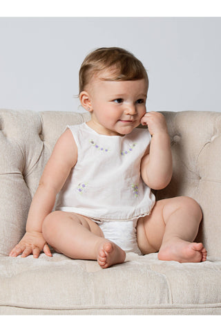 Baby Girl Sleeveless Two Piece Diaper Set - Classic Cream