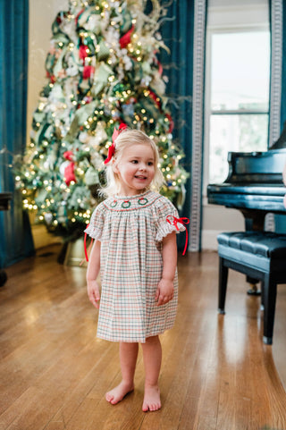 Les Petits Portails Vivi Bishop Evergreen Hand-Smocked Girls Dress