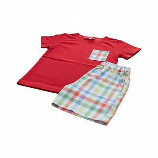 Short Sleeve Short Set in Primary Gingham