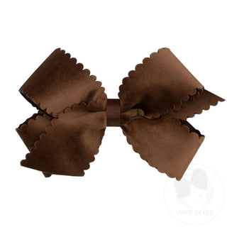 Grosgrain Hair Bow with Scalloped Edge Faux Velvet Overlay