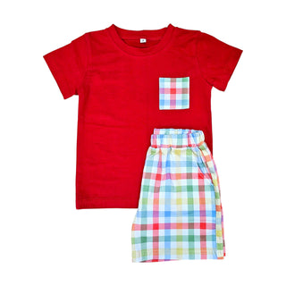 Short Sleeve Short Set in Primary Gingham