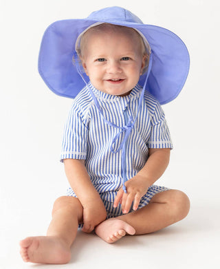 Baby Boys Periwinkle Blue Seersucker Short Sleeve One Piece Rash Guard Swimsuit