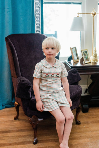 Les Petits Portails Andrew Short Set Evergreen Tartan Boys Christmas Outfit
