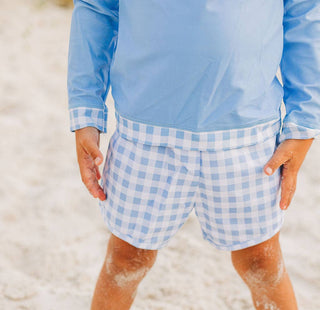 Boys Long Sleeve Swim Rashgaurd - Blue Gingham