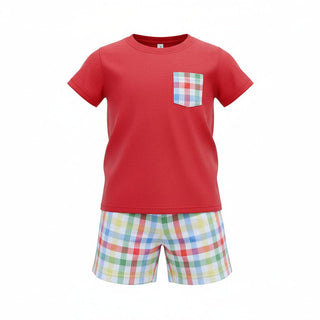 Short Sleeve Short Set in Primary Gingham