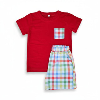 Short Sleeve Short Set in Primary Gingham