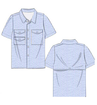 Light Blue Seersucker Fishing Shirt With Velcro Pockets And Mesh Lining