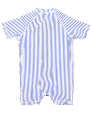 Baby Boys Periwinkle Blue Seersucker Short Sleeve One Piece Rash Guard Swimsuit