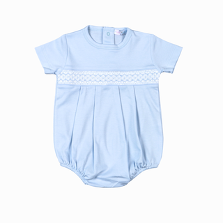 Blue   Pima Hand Smocked Bubble