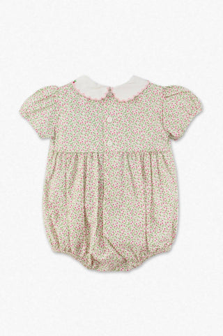 Puff Sleeve Tan Floral Smocked Baby Girl Bubble Romper
