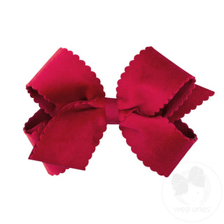 Grosgrain Hair Bow with Scalloped Edge Faux Velvet Overlay