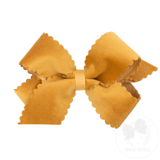 Grosgrain Hair Bow with Scalloped Edge Faux Velvet Overlay