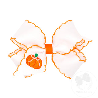 Harvest Pumpkin Embroidery Moonstitch Hair Bow