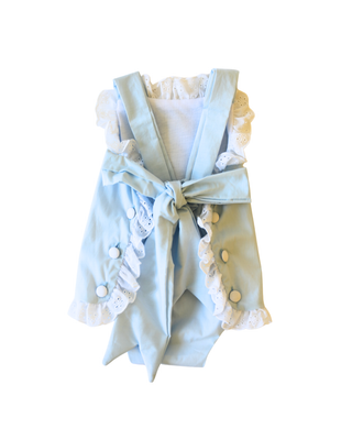 Back of Lace Sunsuit Bubble in Blue | Little Harts