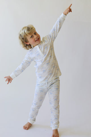 Birthday Bamboo Pajama Set in Blue on model | Little Harts
