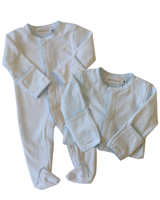 Blue Trim White Footie Pajama | Little Harts
