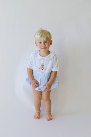 Boys Easter Bunny Embroidered Bubble on toddler model | Little Harts