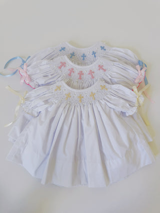 Cross Embroidered Bishop Gowns | Little Harts