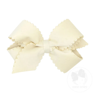 Grosgrain Hair Bow with Scalloped Edge Faux Velvet Overlay