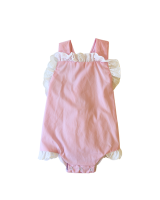 Front of Lace Sunsuit Bubble in Pink | Little Harts