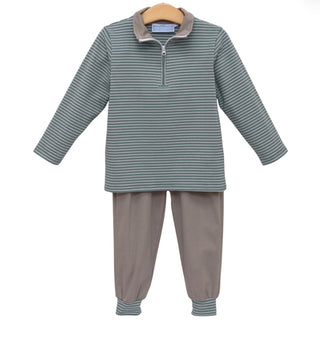 Tucker Pullover Set - Sage Stripe/Beige