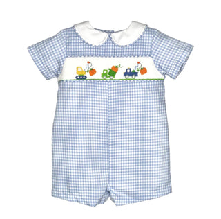 Hand Picture Smocked Construction Pumpkin Romper