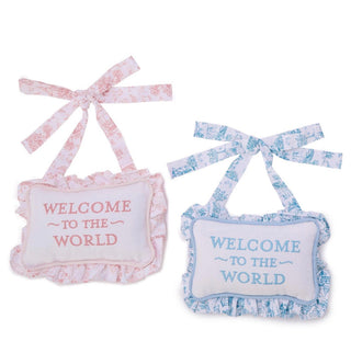 Welcome to the World Embroidered Ruffle Pillow Door Hanger