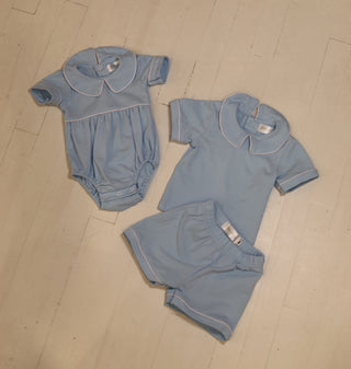 Light Blue Collared Short Set & Bubble