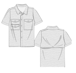 White Seersucker Fishing Shirt With Velcro Pockets And Mesh Lining