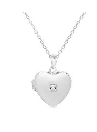 Heart Locket with CZ - Silver