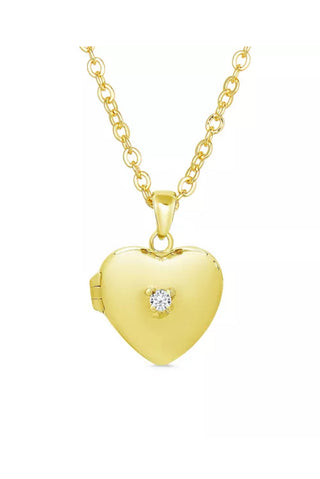 Girls 18K Gold Plated CZ Heart Locket Necklace