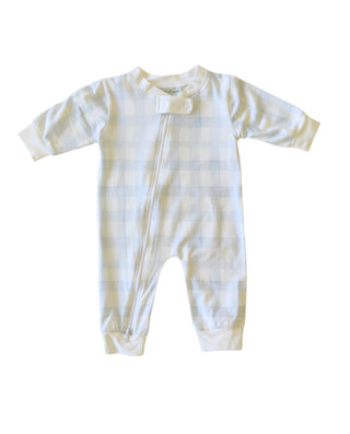 Gingham Zipper Bamboo Pajamas in blue | Little Harts