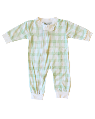 Gingham Zipper Bamboo Pajamas in green | Little Harts