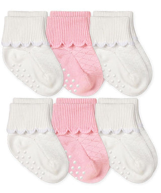 Non-Skid Scalloped Turn Cuff Socks - 6 Pack