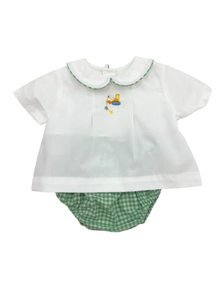 Fall Construction Hand Embroidered Diaper Set