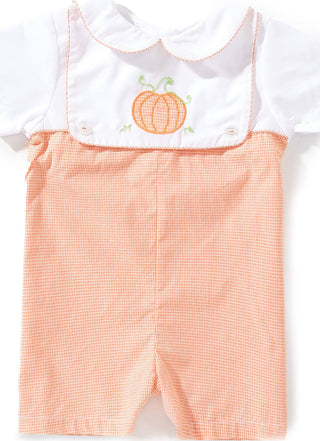 Boys Short Sleeve Pumpkin Bib Romper