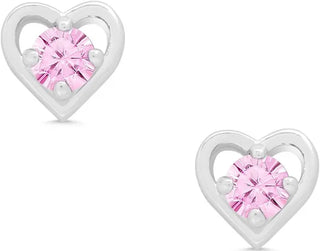 Pink CZ Heart Stud Earrings in Sterling Silver