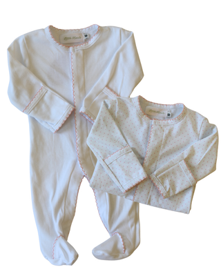 Pink Trim White Footie Pajamas | Little Harts