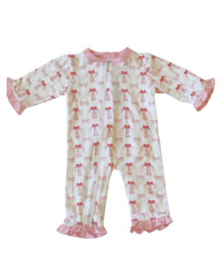 Pink and white Ballet Bamboo Zipper Pajamas by Little Harts