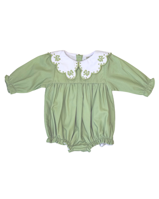 Scallop Bow Collar Romper in green | Little Harts