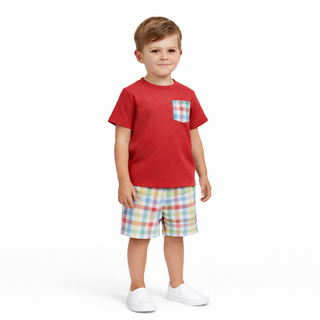 Short Sleeve Short Set in Primary Gingham