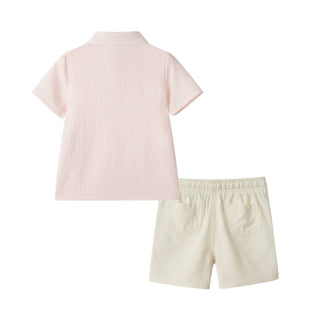 Boys Puckered Buttondown & Shorts Set | Coral Breeze