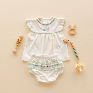 Bunny's Daisy Garden Embroidered Ruffle Diaper Cover Set