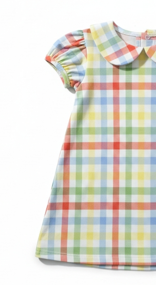 Short Sleeve Dress in Primary Gingham