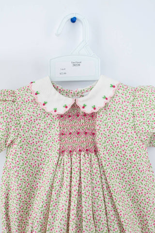Puff Sleeve Tan Floral Smocked Baby Girl Bubble Romper