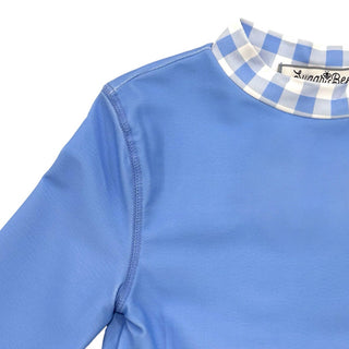 Boys Long Sleeve Swim Rashgaurd - Blue Gingham